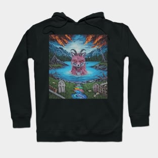 watercolor zombie fox in lake with horns Hoodie